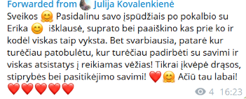 Atsiliepimas apie nemokamą diagnostinį pokalbį su Erika Karta